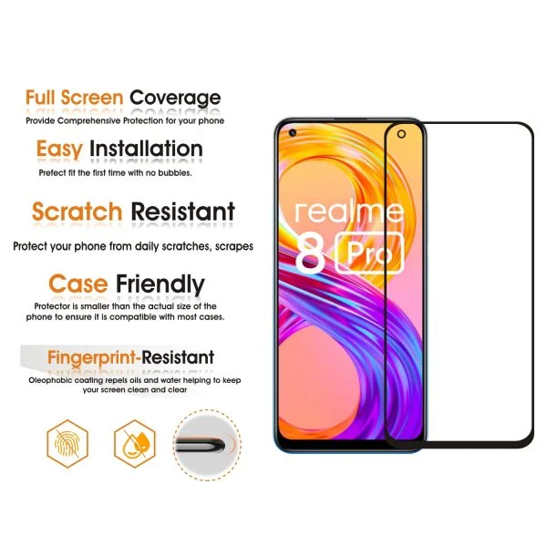 Excicore Tempered Glass Screen Protector For Realme 8 Pro, Edge To Edge Screen Coverage With Camera Punch Hole - Image 3