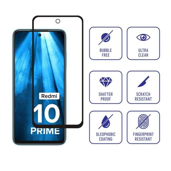 Excicore Tempered Glass Screen Guard for Redmi 10 Prime(Black) Edge to Edge Screen Coverage with Easy Installation Kit - Image 4