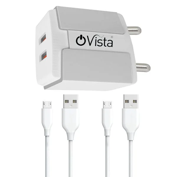 Ovista 5V/3.1 Amp Dual Port Usb Smart Charger Fast Charging Power Adaptor With Cable - Image 2