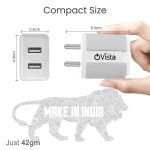 Ovista 5V/3.1 Amp Dual Port Usb Smart Charger Fast Charging Power Adaptor With Cable - Image 3