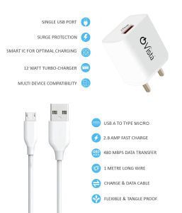Ovista 12W/2.8amp Single Port Usb Smart Charger Fast Charging Power Adaptor With Data Cable - Image 4