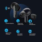 pTron Bassbuds Duo in Ear Earbuds with 32Hrs Total Playtime, Bluetooth 5.1 Wireless, Stereo Audio, Touch Control TWS, with Mic, Type-C Fast Charging, IPX4 & Voice Assistance (Black) - Image 2