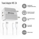 Ovista 5V/3.1 Amp Dual Port Usb Smart Charger Fast Charging Power Adaptor With Cable - Image 4