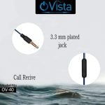Ovista Universal Mobile Handsfree Headphones Wired Earphone With Mic (Blue, Black, White Ov-40) - Image 6