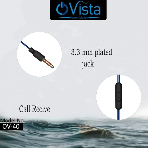 Ovista Universal Mobile Handsfree Headphones Wired Earphone With Mic (Blue, Black, White Ov-40) - Image 6