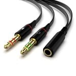 Gold Plated 3.5mm 2 Male to 1 Female Headphone Earphone Mic Audio Y Splitter Adapter Cable for PC Laptop (20cm, Black) - Image 3