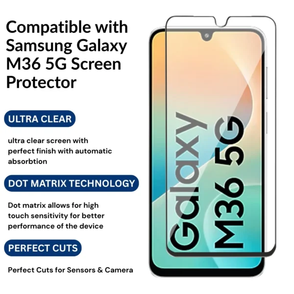 Excicore Samsung Galaxy M36 5G Tempered Glass Screen Protector – Edge-to-Edge, Anti-Scratch, HD Clear - Image 3