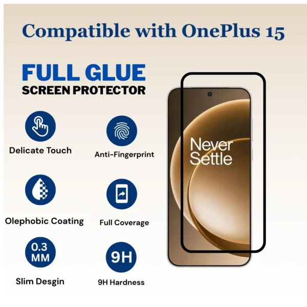 Military-Grade Tempered Glass Screen Protector for OnePlus 15 (Pack of 1) – Fingerprint Unlock Compatible | 9H Hardness | HD Clear | Anti-Scratch & Bubble-Free Installation - Image 2