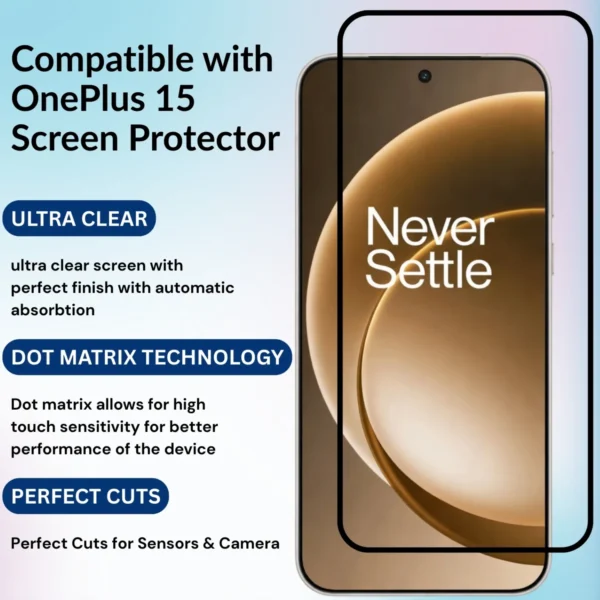Military-Grade Tempered Glass Screen Protector for OnePlus 15 (Pack of 1) – Fingerprint Unlock Compatible | 9H Hardness | HD Clear | Anti-Scratch & Bubble-Free Installation - Image 3